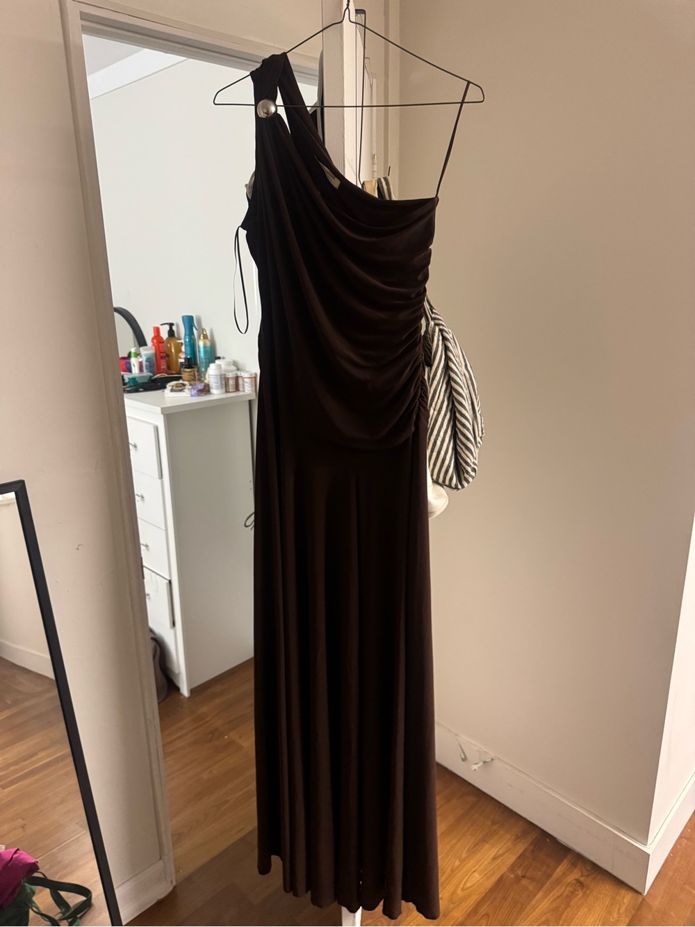 Nocturne One Shoulder Maxi Dress, Brown, XL